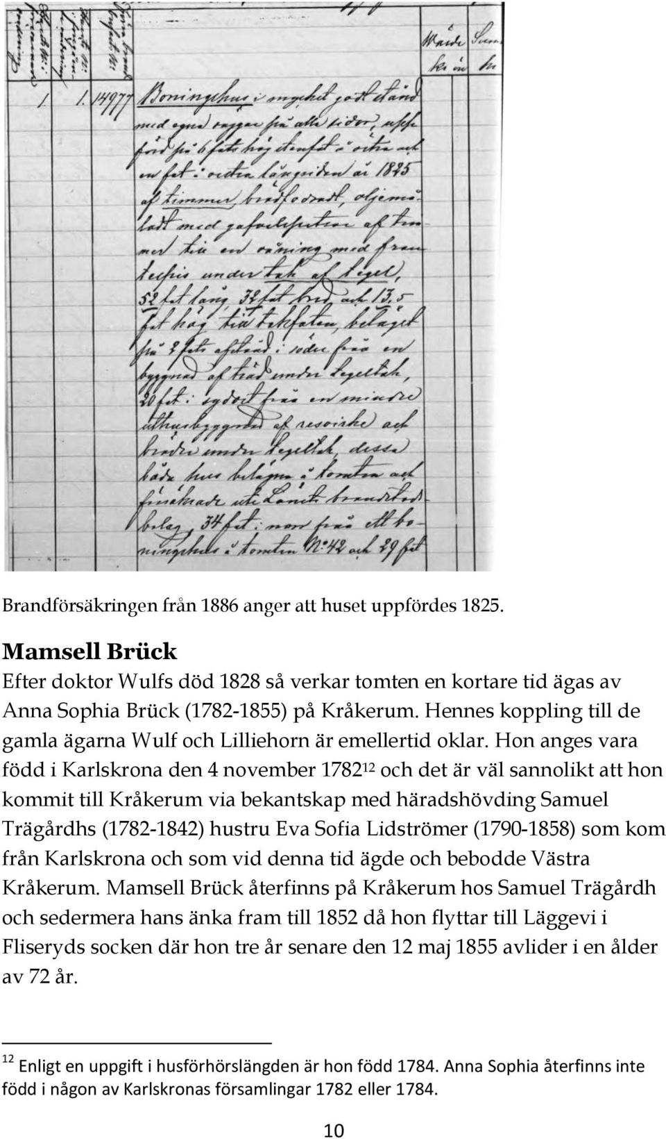 Hon anges vara född i Karlskrona den 4 november 1782 12 och det är väl sannolikt att hon kommit till Kråkerum via bekantskap med häradshövding Samuel Trägårdhs (1782-1842) hustru Eva Sofia Lidströmer