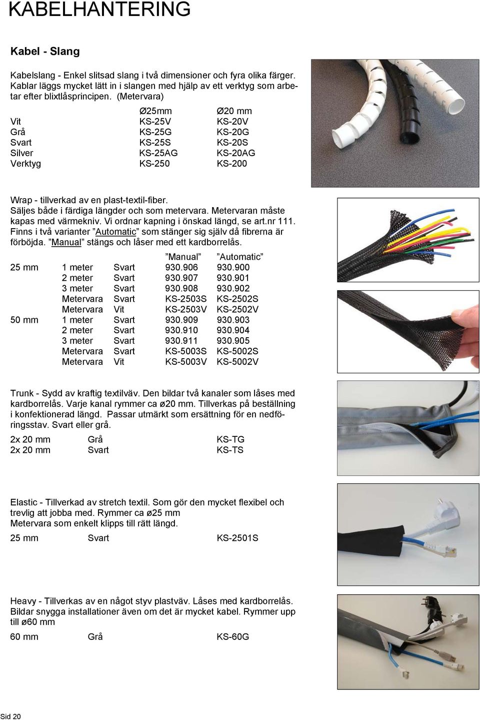 (Metervara) Ø25mm Ø20 mm Vit KS-25V KS-20V Grå KS-25G KS-20G Svart KS-25S KS-20S Silver KS-25AG KS-20AG Verktyg KS-250 KS-200 Wrap - tillverkad av en plast-textil-fiber.