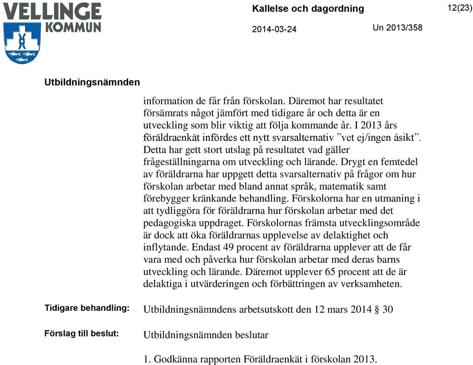 Drygt en femtedel av föräldrarna har uppgett detta svarsalternativ på frågor om hur förskolan arbetar med bland annat språk, matematik samt förebygger kränkande behandling.