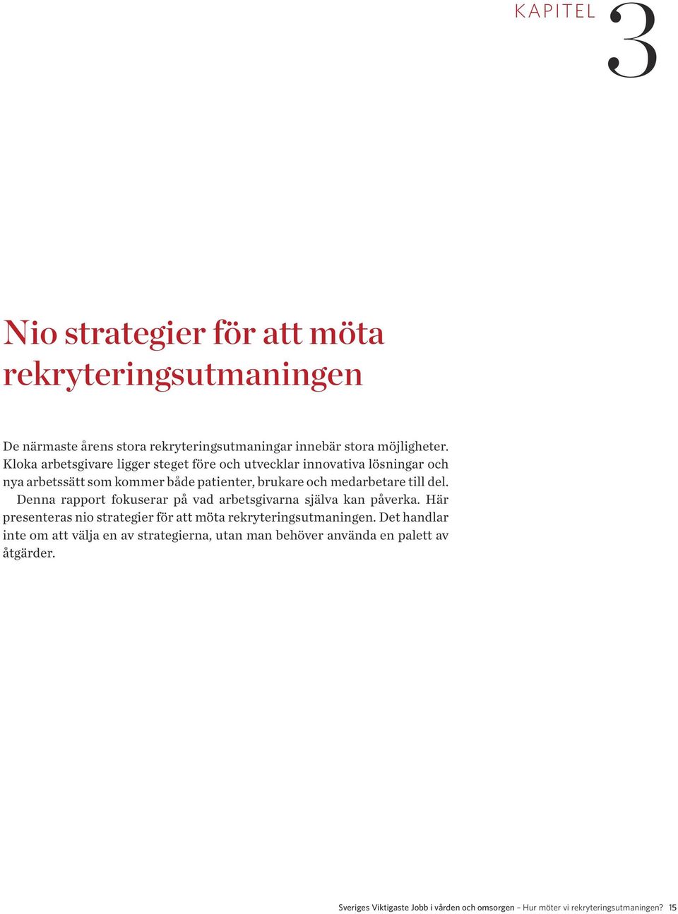 Denna rapport fokuserar på vad arbetsgivarna själva kan påverka. Här presenteras nio strategier för att möta rekryteringsutmaningen.