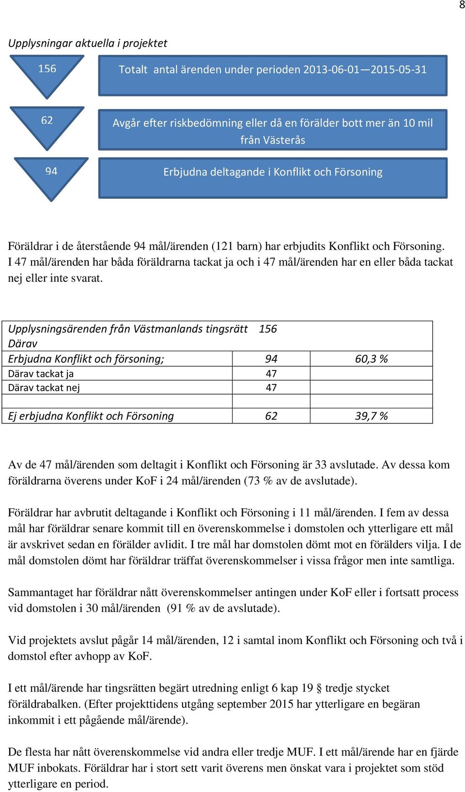 I 47 mål/ärenden har båda föräldrarna tackat ja och i 47 mål/ärenden har en eller båda tackat nej eller inte svarat.