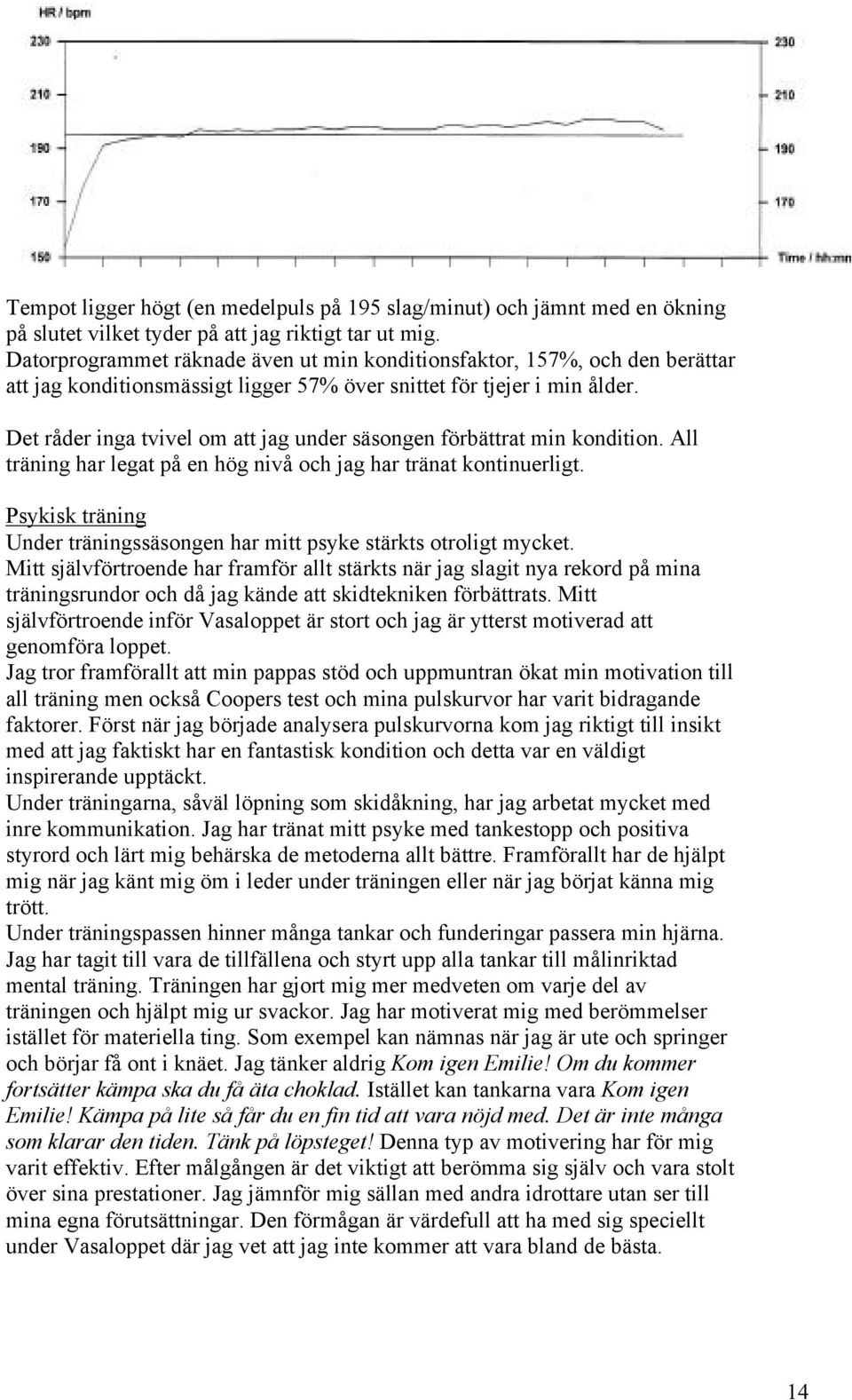 Det råder inga tvivel om att jag under säsongen förbättrat min kondition. All träning har legat på en hög nivå och jag har tränat kontinuerligt.