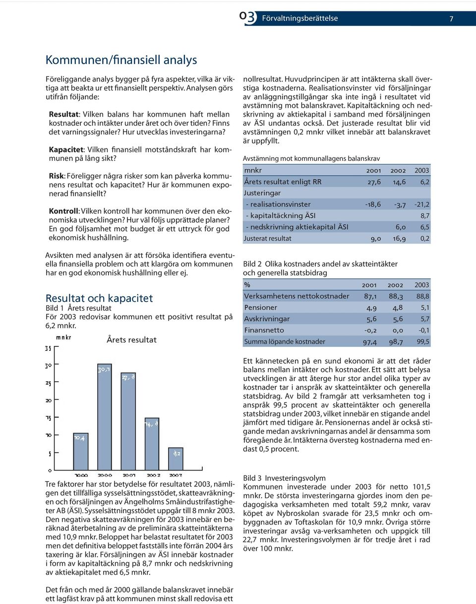 Kapacitet: Vilken finansiell motståndskraft har kommunen på lång sikt? Risk: Föreligger några risker som kan påverka kommunens resultat och kapacitet? Hur är kommunen exponerad finansiellt?