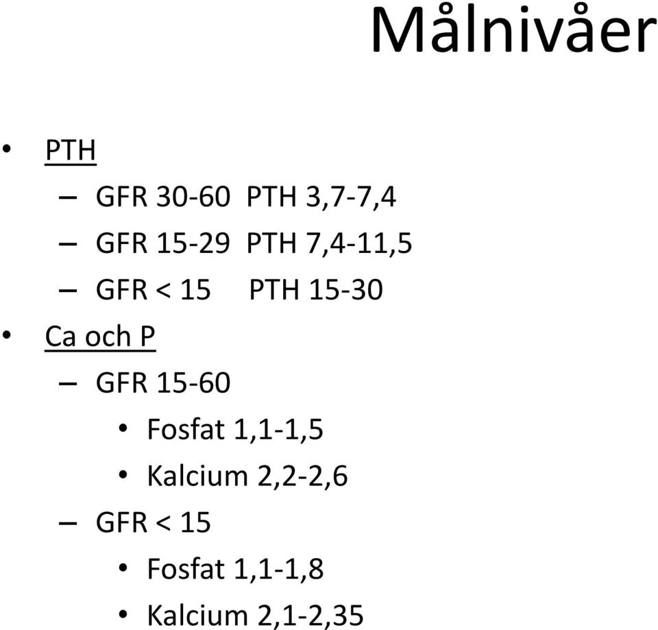 och P GFR 15 60 Fosfat 1,1 1,5 Kalcium