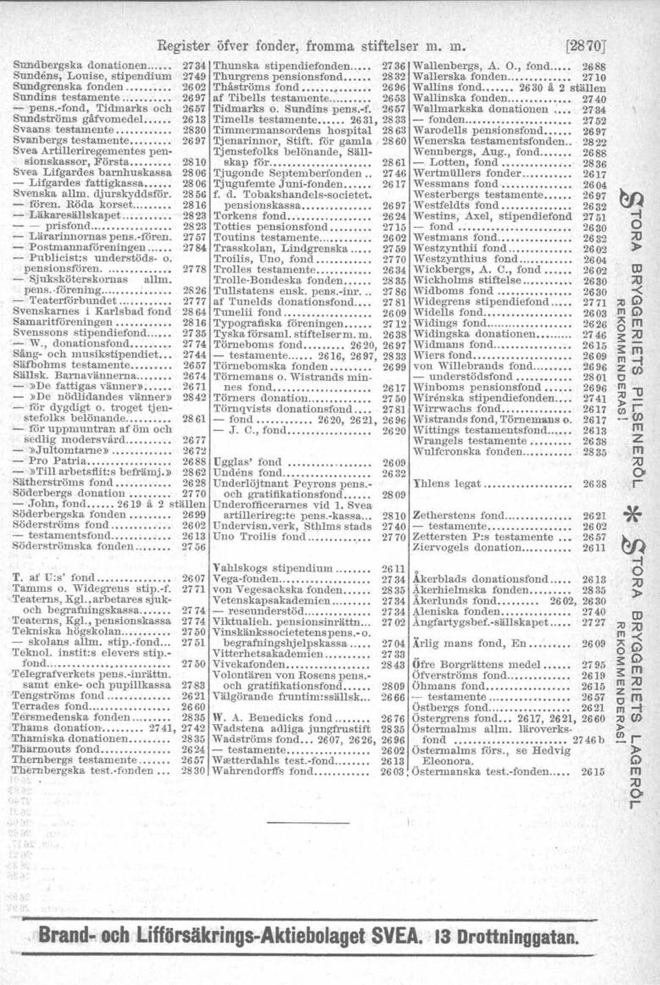 -fond, Tidaks och 2657 T,idaks o. Sundins pens-, 2657 Wallakska donationen:... 2734 Sundstös gåfvoedel. 2613 TieIls testaente.... 2631,2833 - fonden.