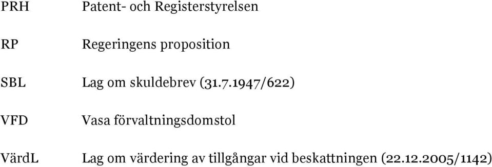 1947/622) VFD Vasa förvaltningsdomstol VärdL Lag