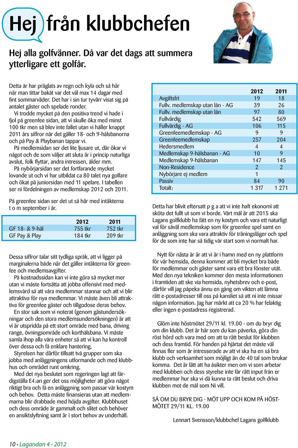 Vi trodde mycket på den positiva trend vi hade i fjol på greenfee sidan, att vi skulle öka med minst 100 tkr men så blev inte fallet utan vi håller knappt 2011 års siffror när det gäller 18- och