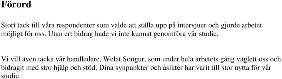 Vi vill även tacka vår handledare, Welat Songur, som under hela arbetets gång väglett oss