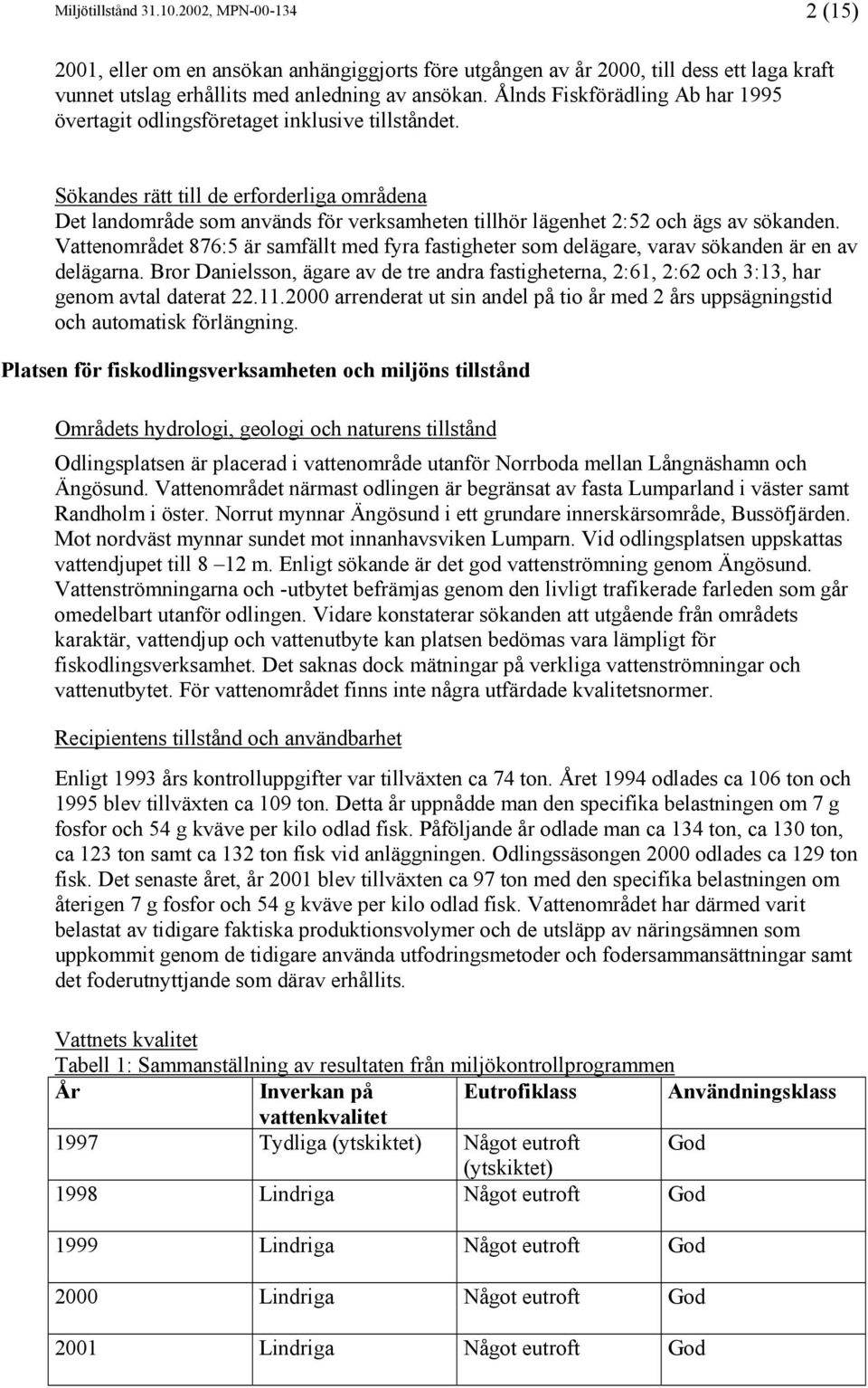 Sökandes rätt till de erforderliga områdena Det landområde som används för verksamheten tillhör lägenhet 2:52 och ägs av sökanden.