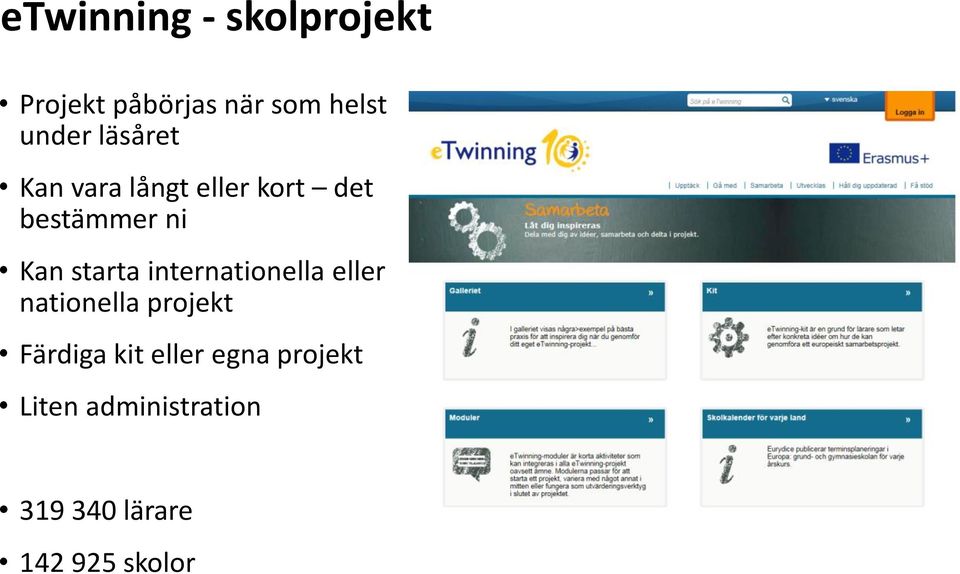 internationella eller nationella projekt Färdiga kit eller