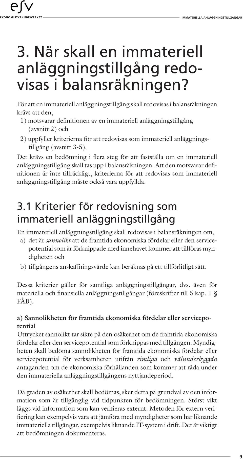 för att redovisas som immateriell anläggningstillgång (avsnitt 3-5). Det krävs en bedömning i flera steg för att fastställa om en immateriell anläggningstillgång skall tas upp i balansräkningen.