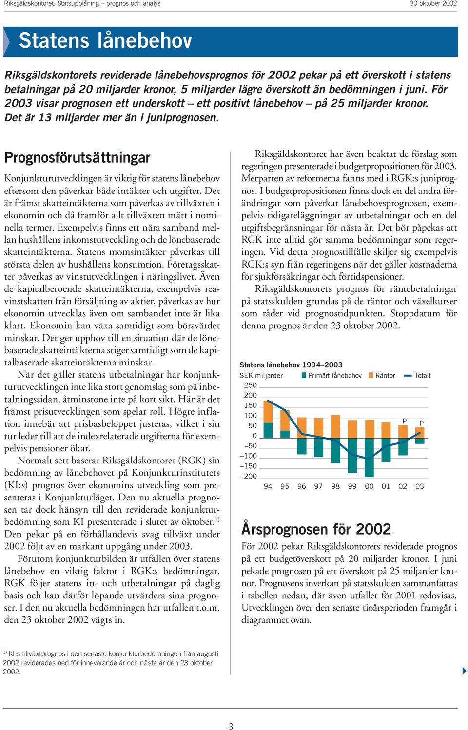 Prognosförutsättningar Konjunkturutvecklingen är viktig för statens lånebehov eftersom den påverkar både intäkter och utgifter.