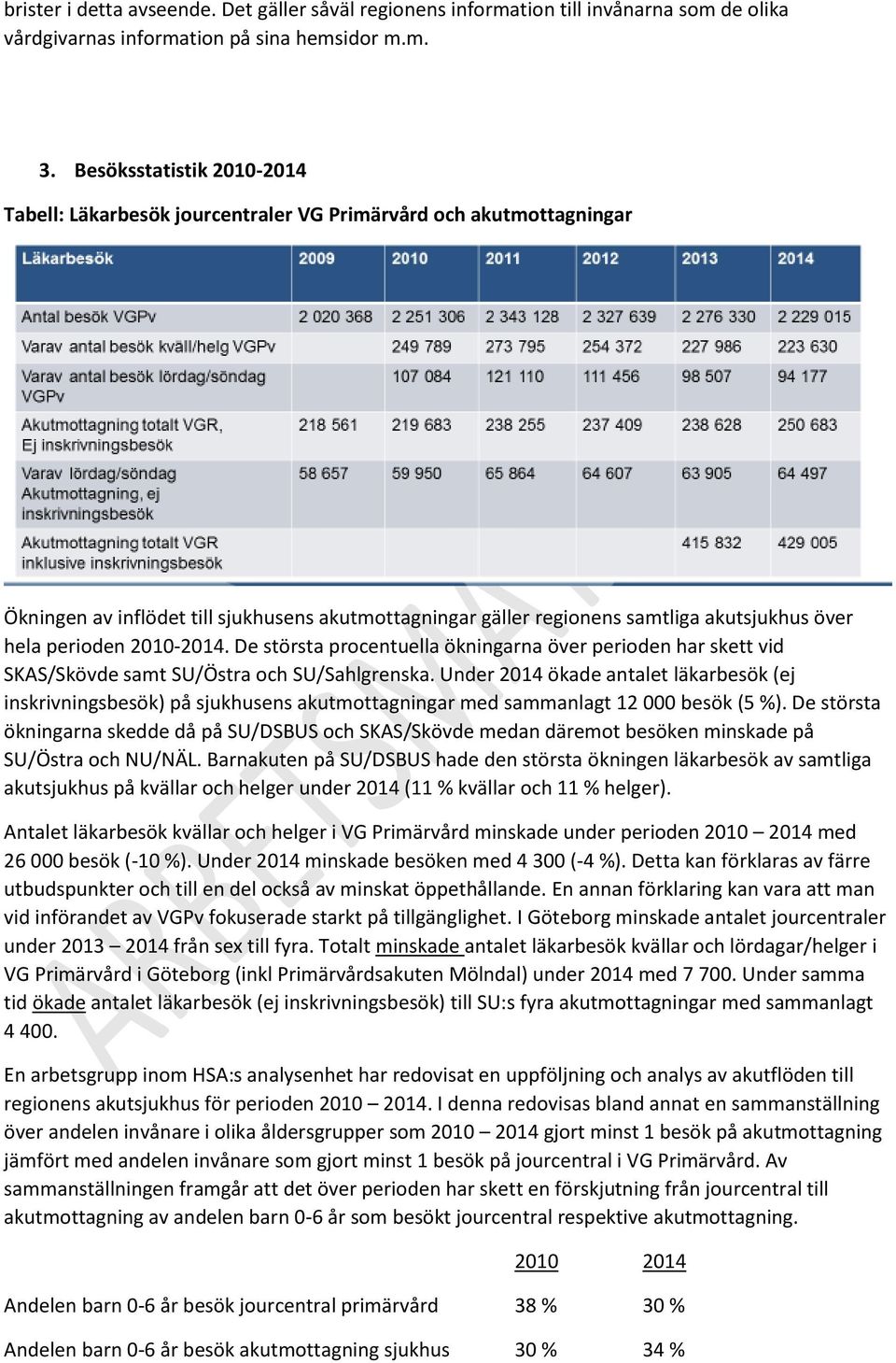 perioden 2010-2014. De största procentuella ökningarna över perioden har skett vid SKAS/Skövde samt SU/Östra och SU/Sahlgrenska.