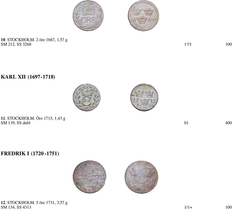 Öre 1715, 1,43 g SM 139, SS dubl 01 400 FREDRIK I