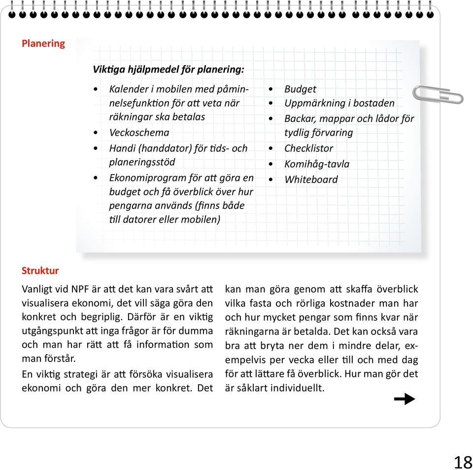 Checklistor Komihåg-tavla Whiteboard Struktur Vanligt vid NPF är att det kan vara svårt att visualisera ekonomi, det vill säga göra den konkret och begriplig.