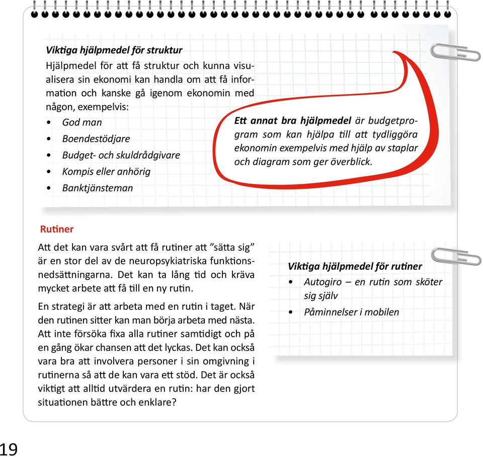 diagram som ger överblick. Rutiner Att det kan vara svårt att få rutiner att sätta sig är en stor del av de neuropsykiatriska funktionsnedsättningarna.