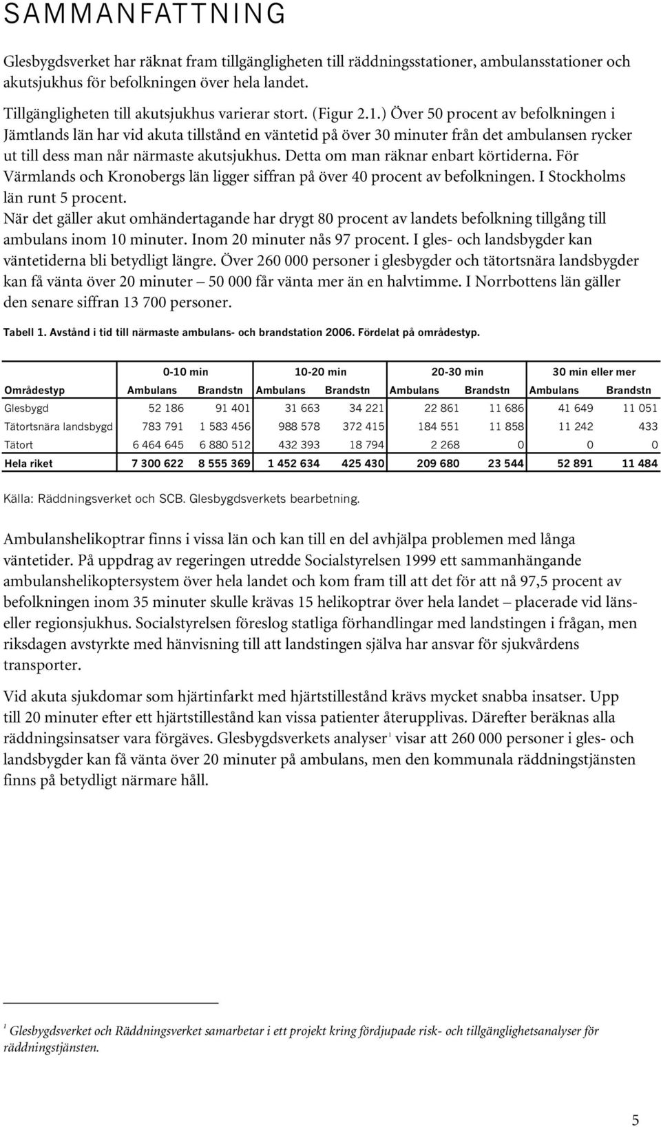 ) Över 50 procent av befolkningen i Jämtlands län har vid akuta tillstånd en väntetid på över 30 minuter från det ambulansen rycker ut till dess man når närmaste akutsjukhus.