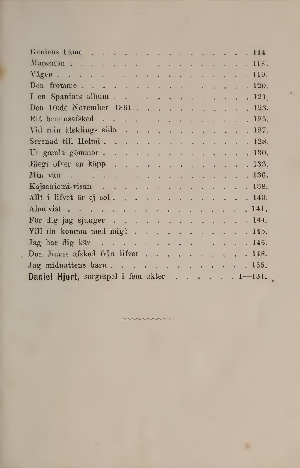 Min vän 13G. Kajsaniemi-visan 138. Allt i lifvet är ej sol 140. Almqvist 141. För dig jag sjunger 144.