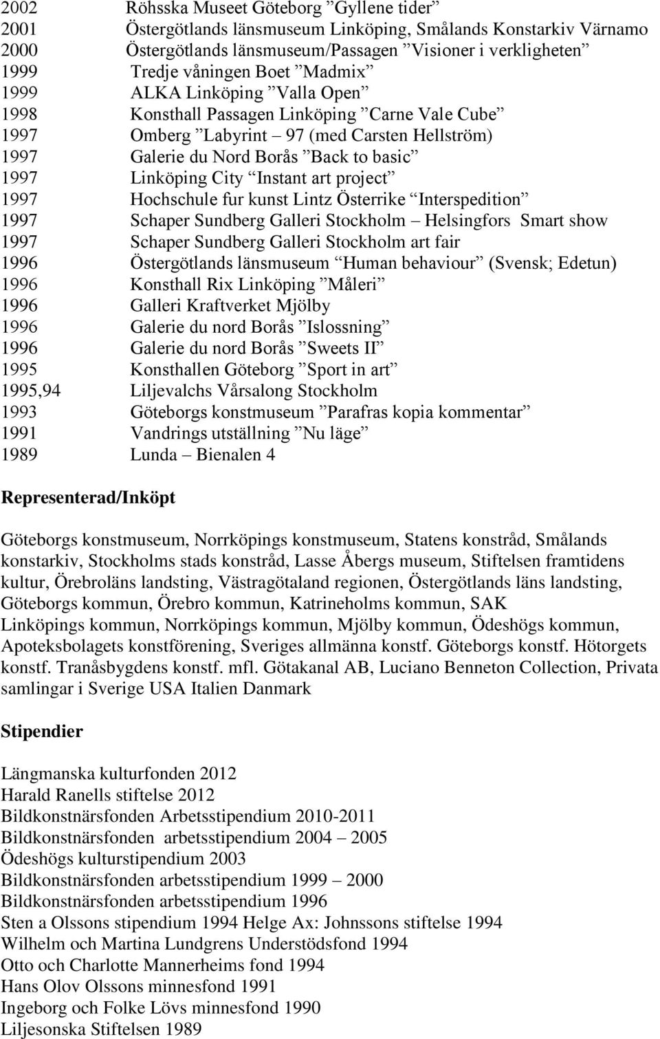 City Instant art project 1997 Hochschule fur kunst Lintz Österrike Interspedition 1997 Schaper Sundberg Galleri Stockholm Helsingfors Smart show 1997 Schaper Sundberg Galleri Stockholm art fair 1996