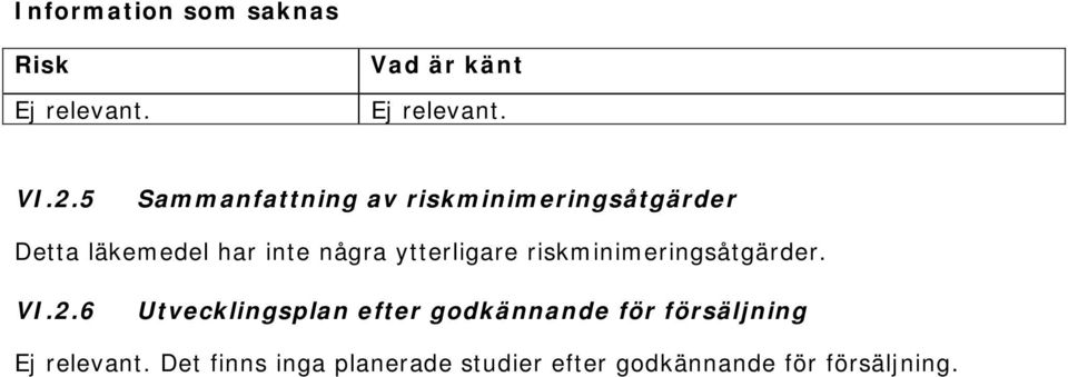 ytterligare riskminimeringsåtgärder. VI.2.