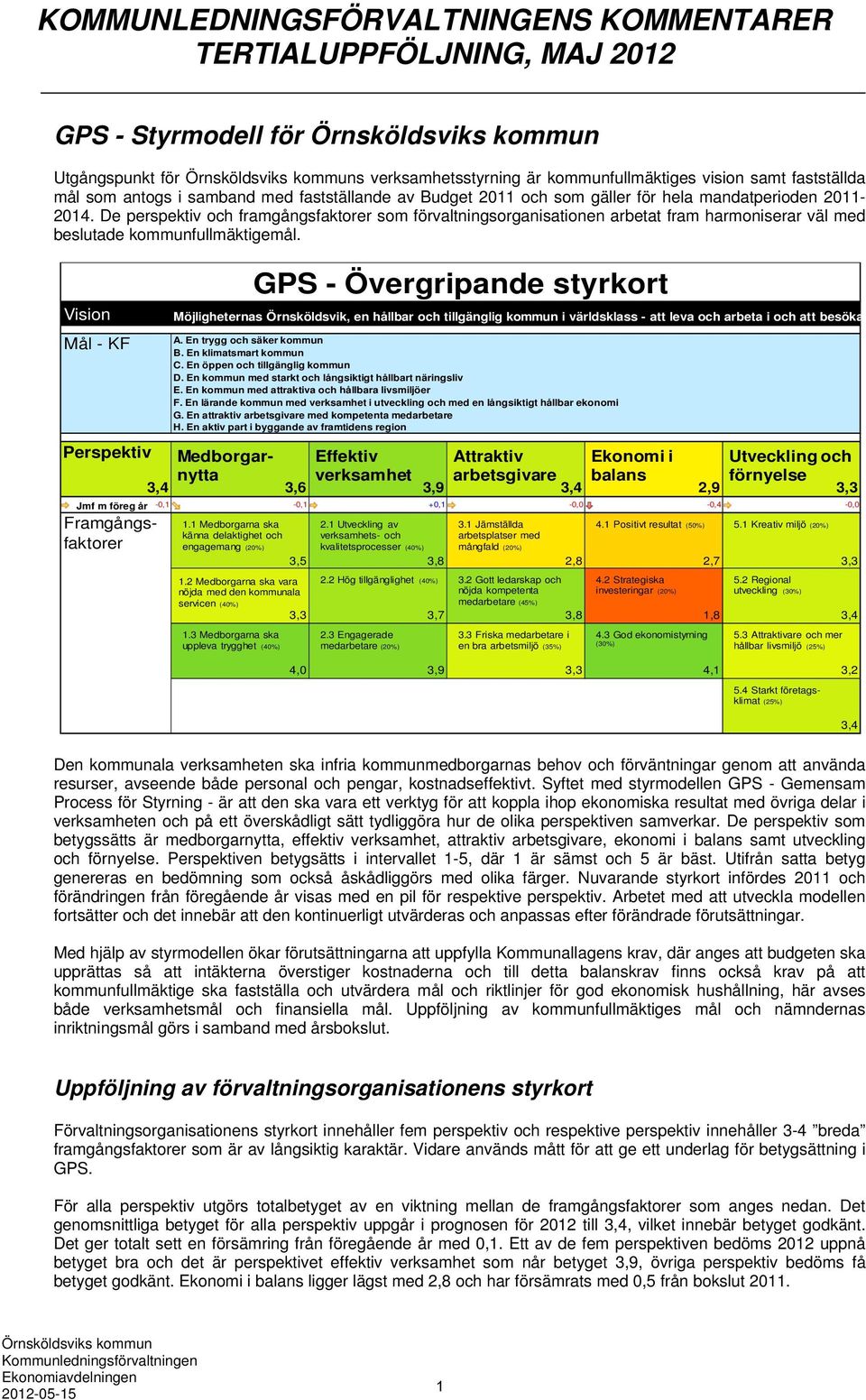 De perspektiv och framgångsfaktorer som förvaltningsorganisationen arbetat fram harmoniserar väl med beslutade kommunfullmäktigemål.