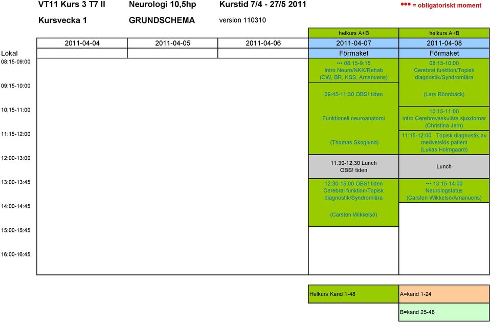 30-12.30 Lunch OBS! tiden Intro Cerebrovaskulära sjukdomar (Christina Jern) Topisk diagnostik av medvetslös patient (Lukas Holmgaard) Lunch 12:30-15:00 OBS!