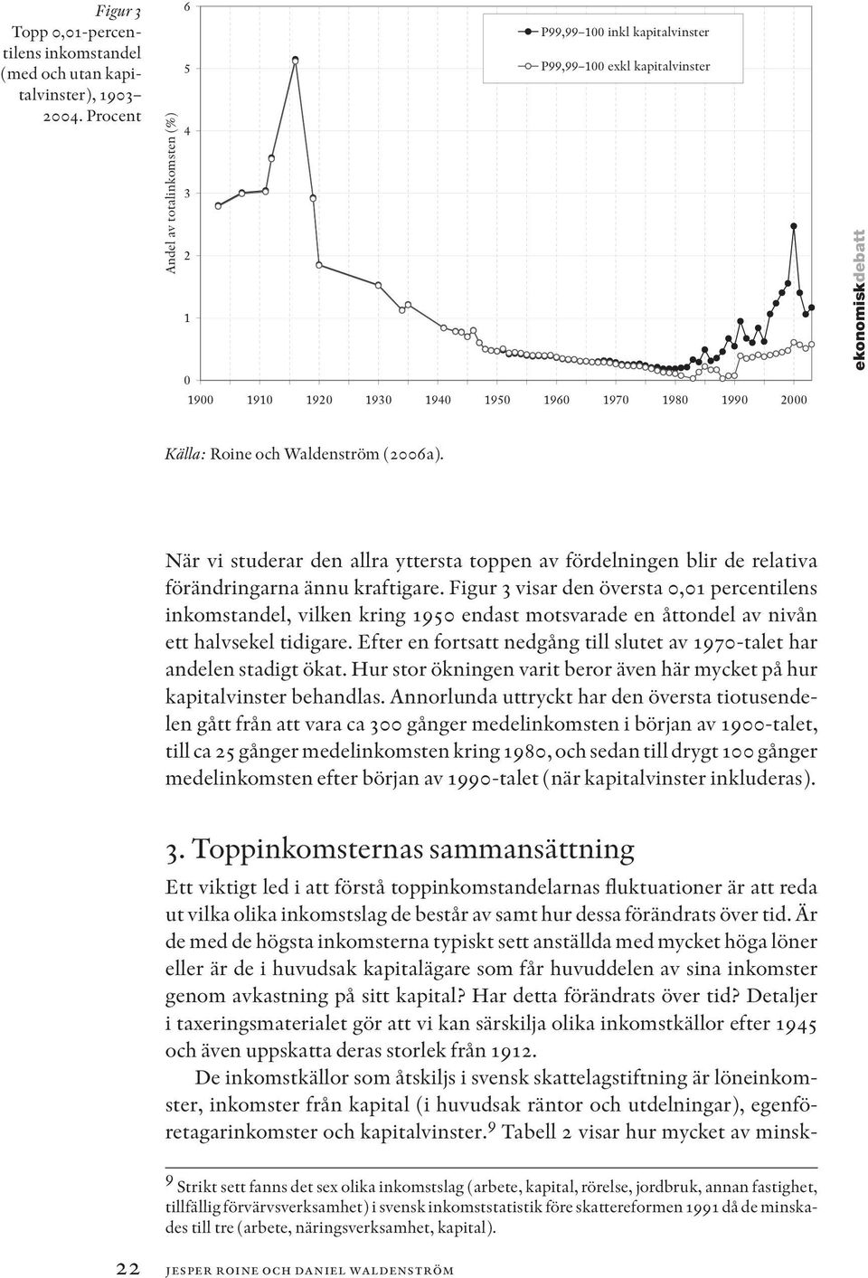 Waldenström (2006a). När vi studerar den allra yttersta toppen av fördelningen blir de relativa förändringarna ännu kraftigare.