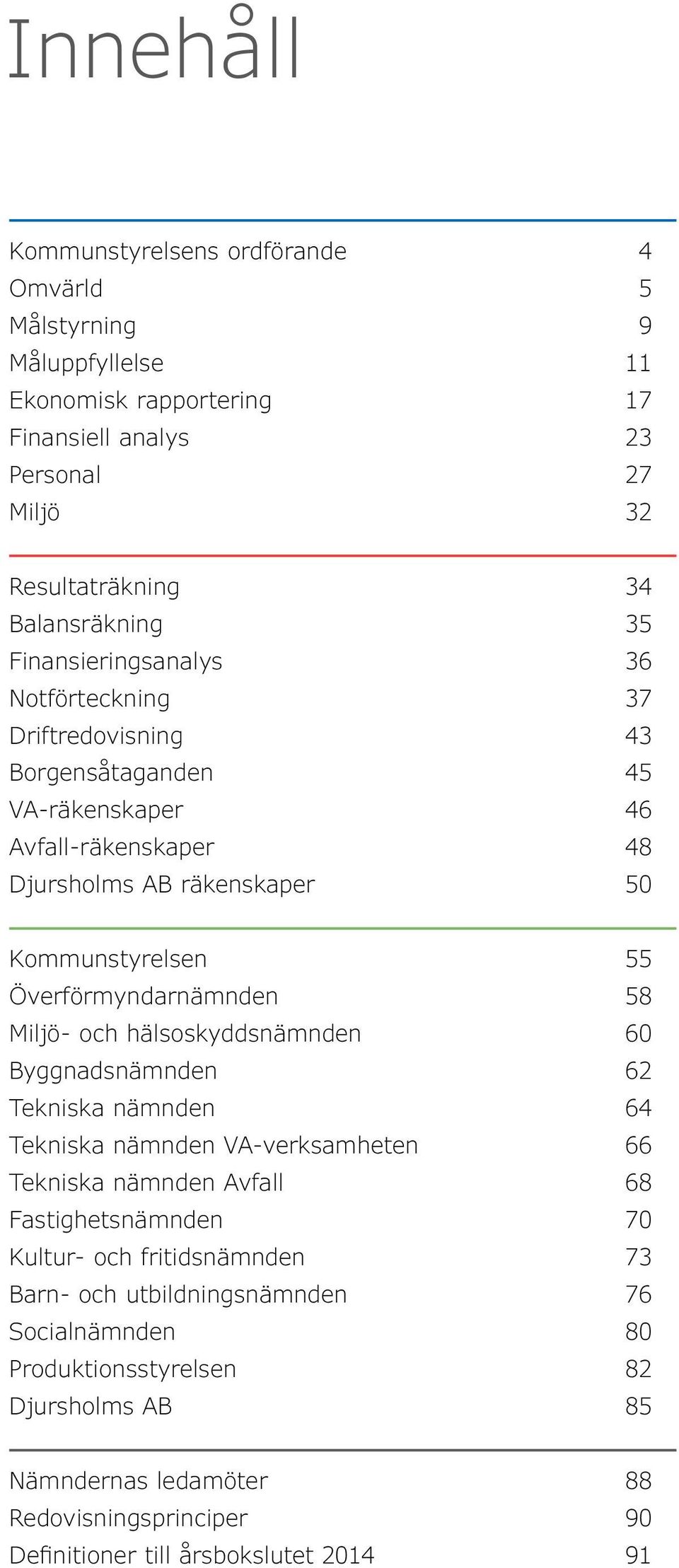 Överförmyndarnämnden 58 Miljö- och hälsoskyddsnämnden 60 Byggnadsnämnden 62 Tekniska nämnden 64 Tekniska nämnden VA-verksamheten 66 Tekniska nämnden Avfall 68 Fastighetsnämnden 70