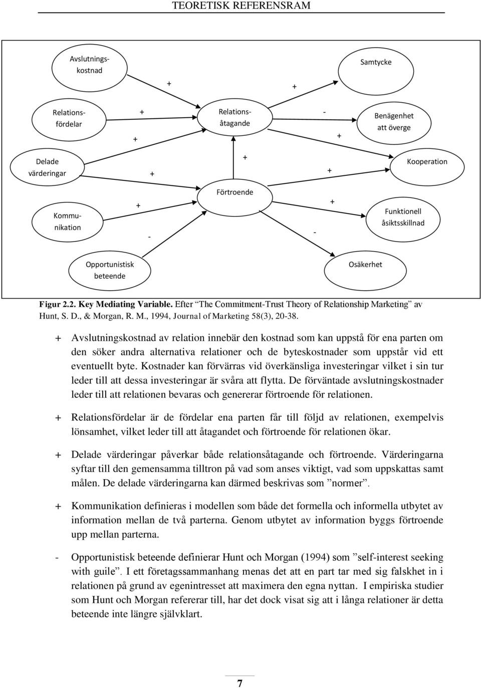 + Avslutningskostnad av relation innebär den kostnad som kan uppstå för ena parten om den söker andra alternativa relationer och de byteskostnader som uppstår vid ett eventuellt byte.