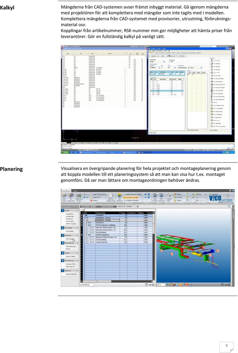 Komplettera mängderna från CAD-systemet med provisorier, utrustning, förbrukningsmaterial osv.