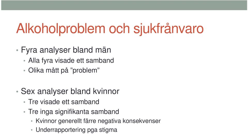 kvinnor Tre visade ett samband Tre inga signifikanta samband