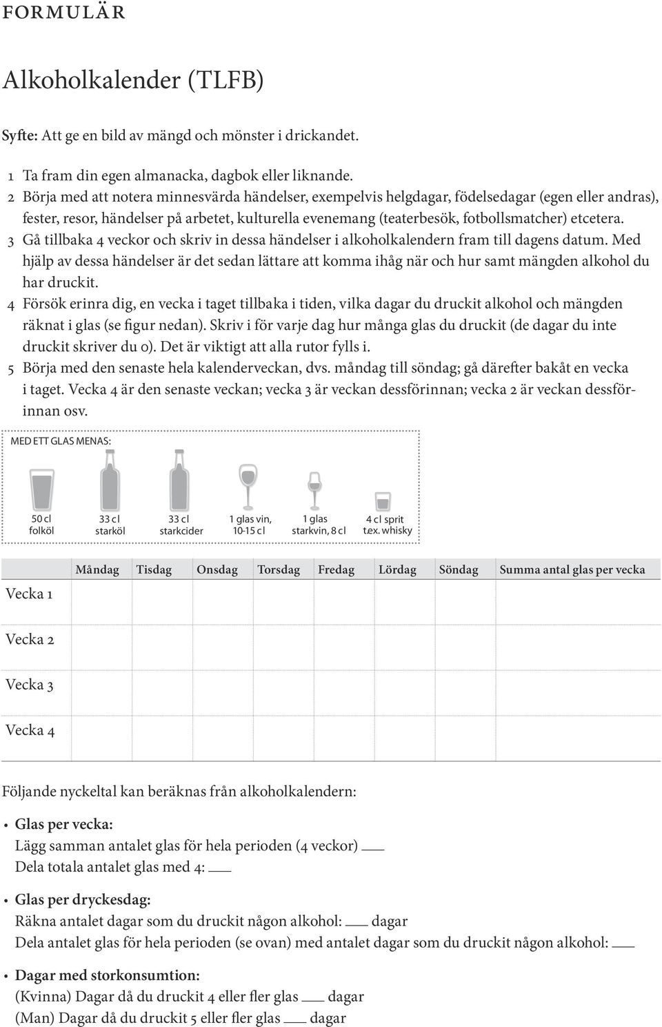 Gå tillbaka 4 veckor och skriv in dessa händelser i alkoholkalendern fram till dagens datum.