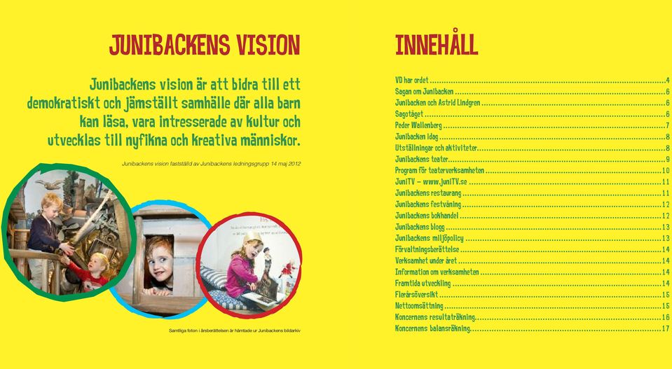 ..6 Junibacken och astrid lindgren...6 sagotåget...6 Peder Wallenberg...7 Junibacken idag...8 utställningar och aktiviteter...8 Junibackens teater...9 Program för teaterverksamheten...10 Junitv www.