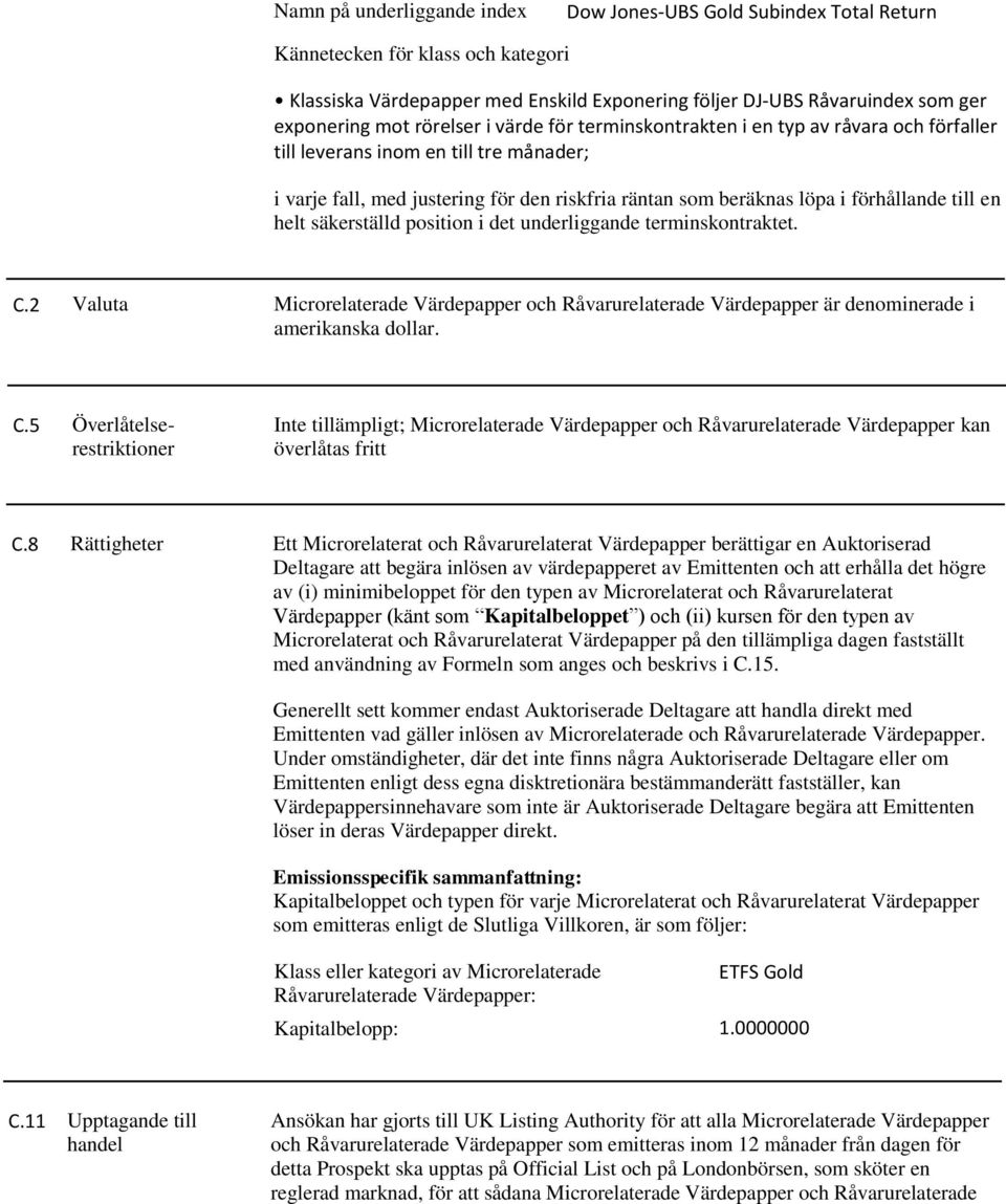 till en helt säkerställd position i det underliggande terminskontraktet. C.