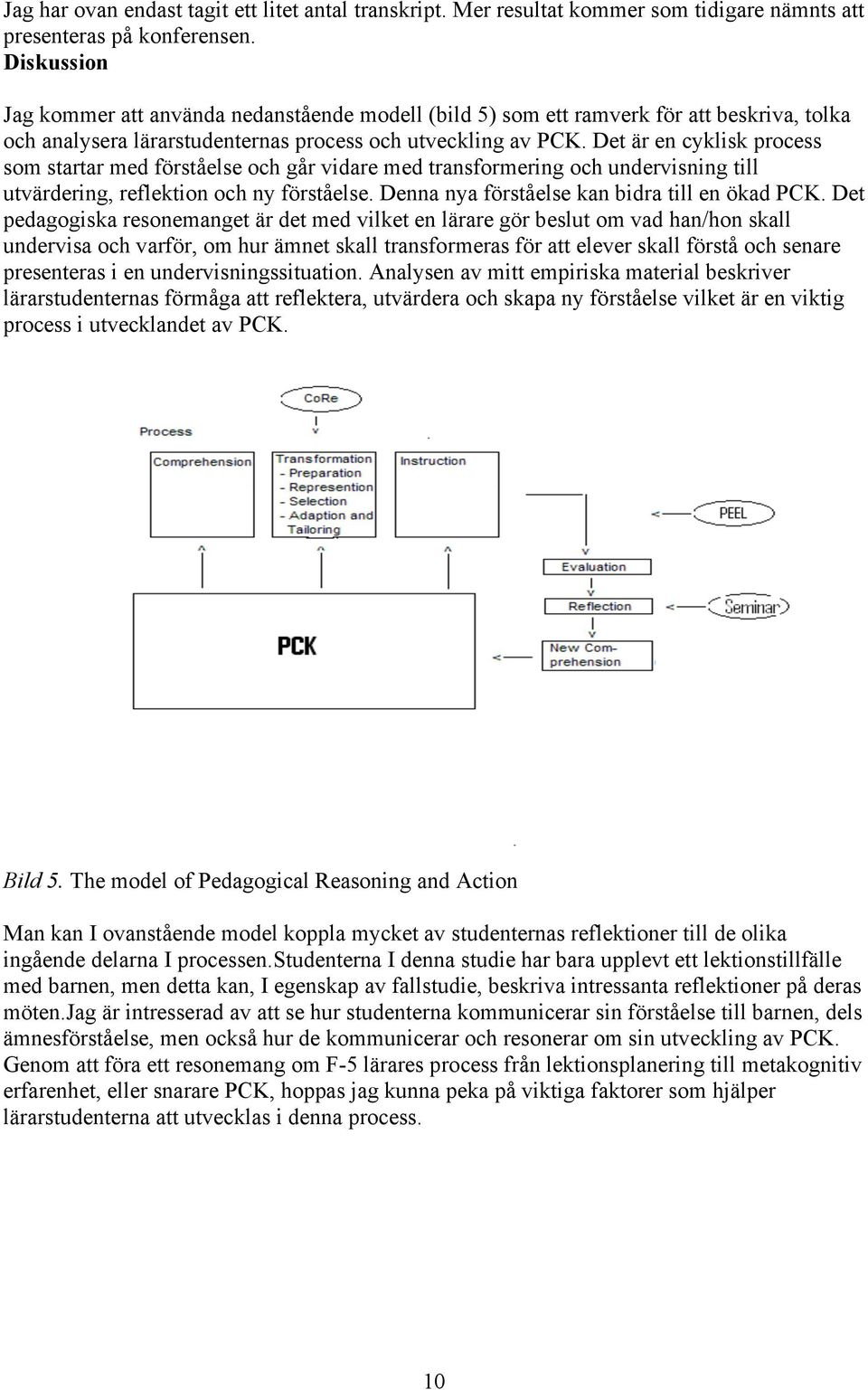 Det är en cyklisk process som startar med förståelse och går vidare med transformering och undervisning till utvärdering, reflektion och ny förståelse. Denna nya förståelse kan bidra till en ökad PCK.