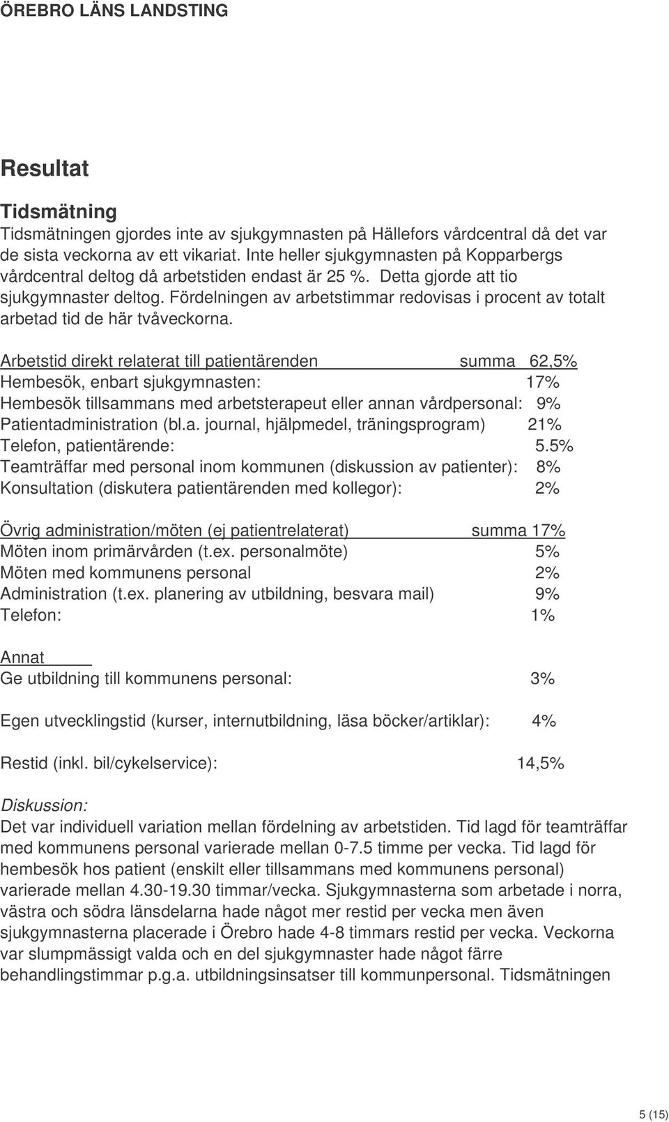 Fördelningen av arbetstimmar redovisas i procent av totalt arbetad tid de här tvåveckorna.