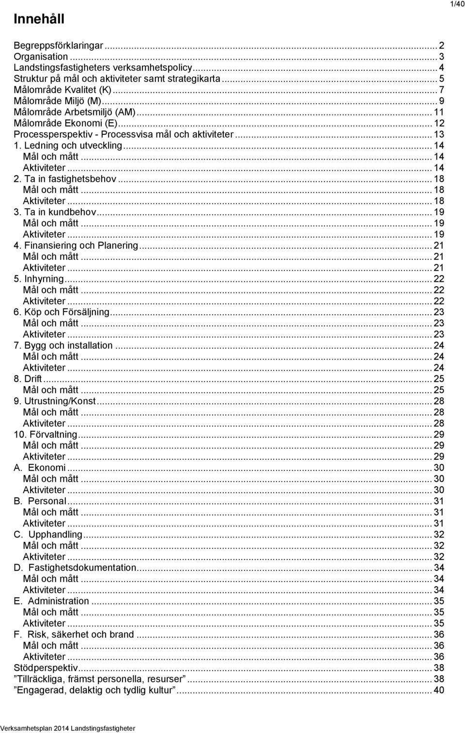 Ta in fastighetsbehov... 18 och mått... 18 Aktiviteter... 18 3. Ta in kundbehov... 19 och mått... 19 Aktiviteter... 19 4. Finansiering och Planering... 21 och mått... 21 Aktiviteter... 21 5.