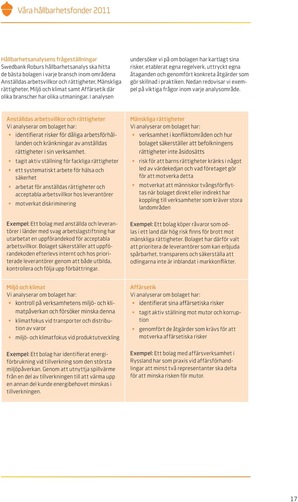 I analysen undersöker vi på om bolagen har kartlagt sina risker, etablerat egna regelverk, uttryckt egna åtaganden och genomfört konkreta åtgärder som gör skillnad i praktiken.