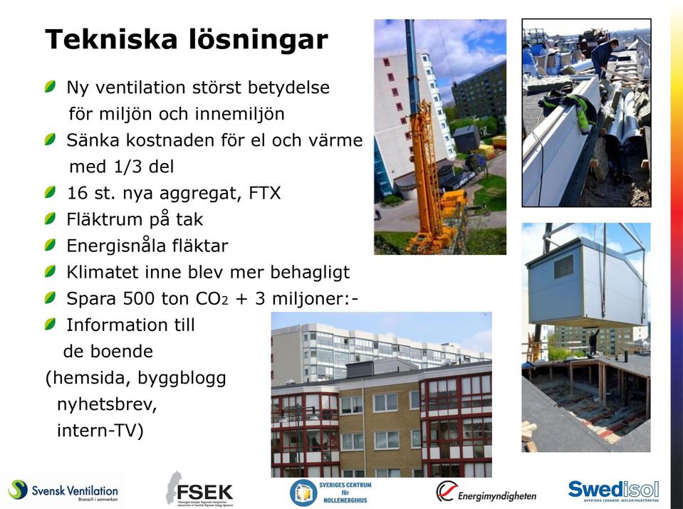 nya aggregat, FTX Fläktrum på tak Energisnåla fläktar Klimatet inne blev mer