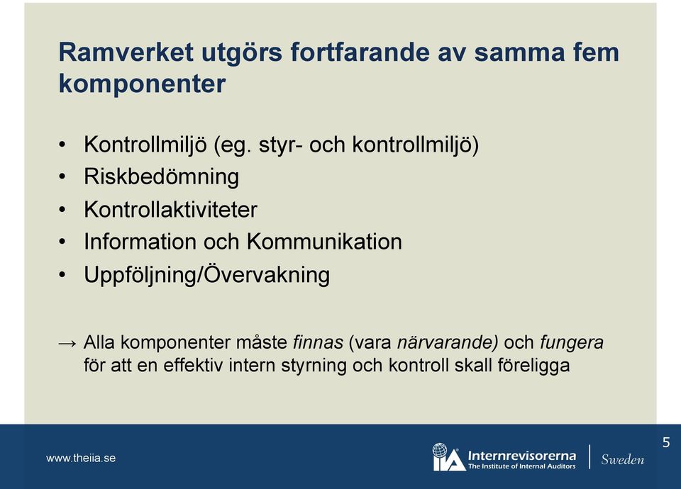 Kommunikation Uppföljning/Övervakning Alla komponenter måste finnas (vara