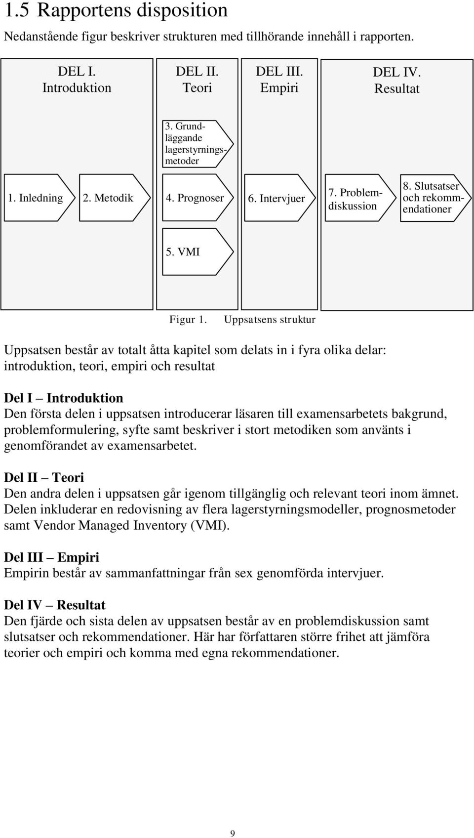 Uppsatsens struktur Uppsatsen består av totalt åtta kapitel som delats in i fyra olika delar: introduktion, teori, empiri och resultat Del I Introduktion Den första delen i uppsatsen introducerar