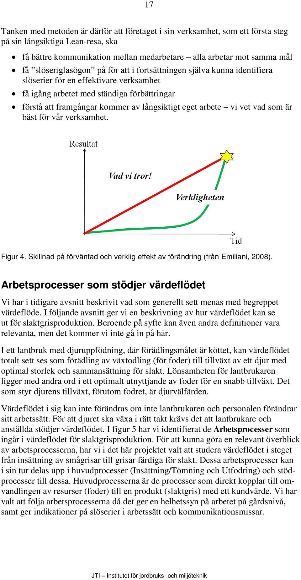 eget arbete vi vet vad som är bäst för vår verksamhet. Figur 4. Skillnad på förväntad och verklig effekt av förändring (från Emiliani, 2008).