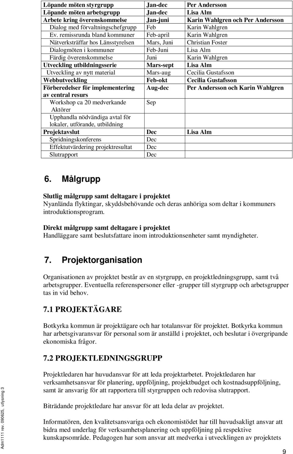 remissrunda bland kommuner Feb-april Karin Wahlgren Nätverksträffar hos Länsstyrelsen Mars, Juni Christian Foster Dialogmöten i kommuner Feb-Juni Lisa Alm Färdig överenskommelse Juni Karin Wahlgren