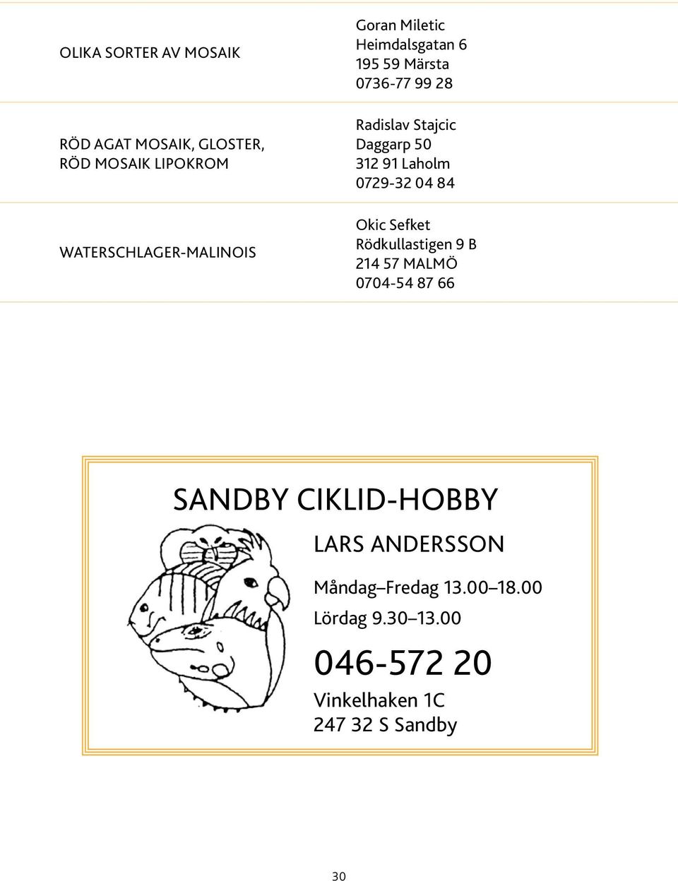 Laholm 0729-32 04 84 Okic Sefket Rödkullastigen 9 B 214 57 Malmö 0704-54 87 66 SANDBY