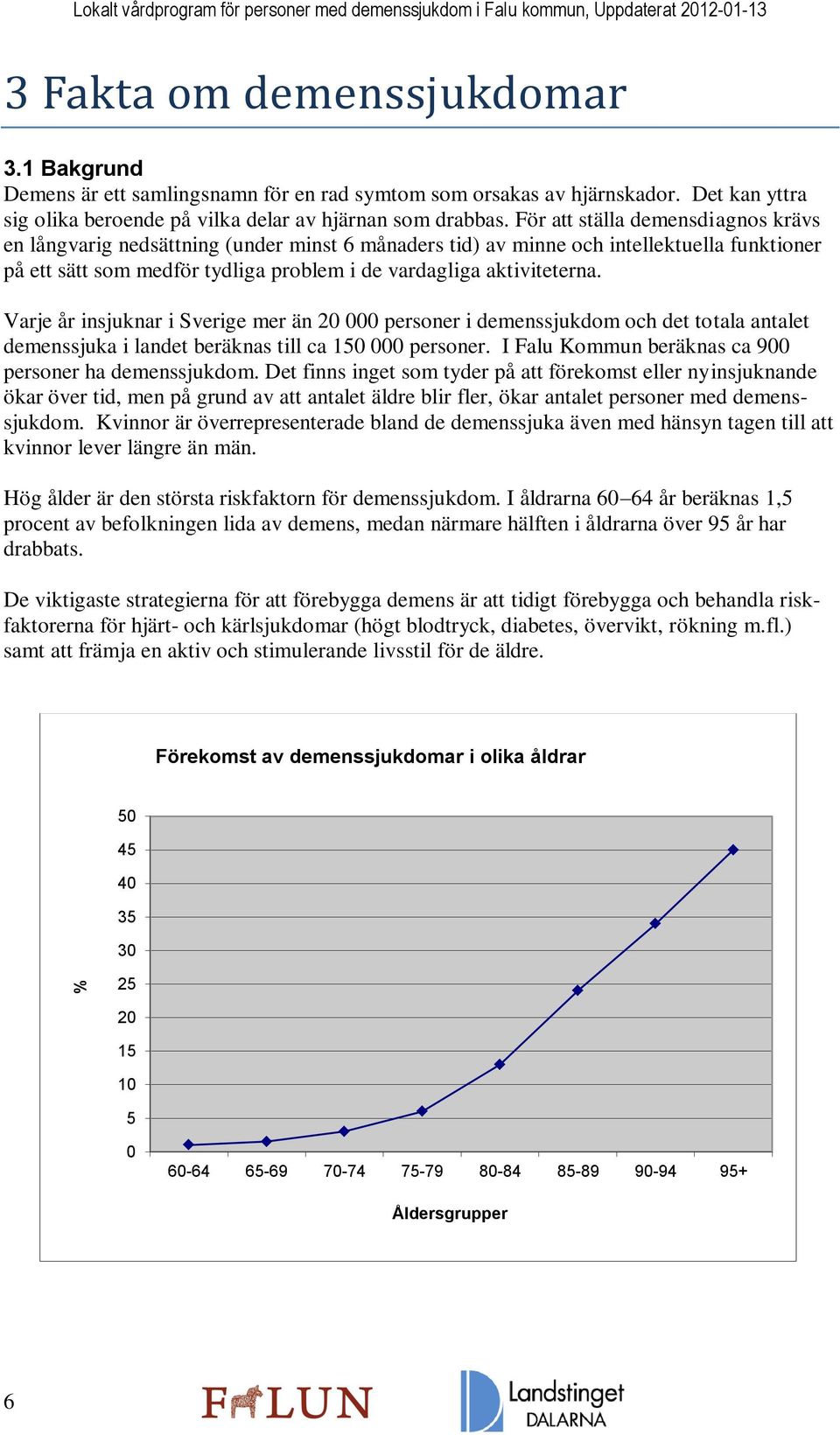 För att ställa demensdiagnos krävs en långvarig nedsättning (under minst 6 månaders tid) av minne och intellektuella funktioner på ett sätt som medför tydliga problem i de vardagliga aktiviteterna.