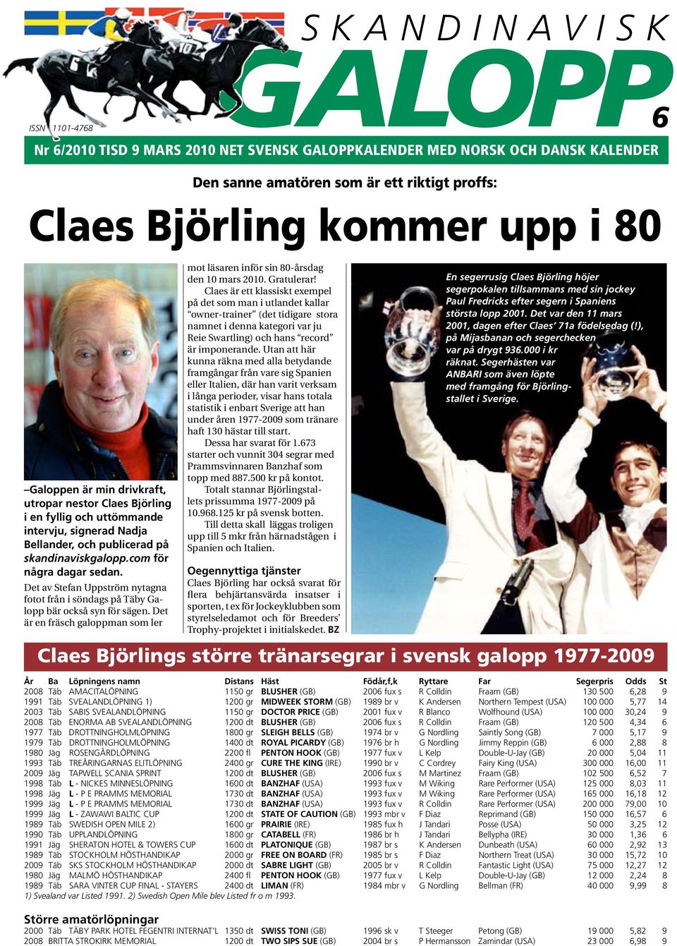 Det av Stefan Uppström nytagna fotot från i söndags på Täby Galopp bär också syn för sägen. Det är en fräsch galoppman som ler mot läsaren inför sin 80-årsdag den 10 mars 2010. Gratulerar!