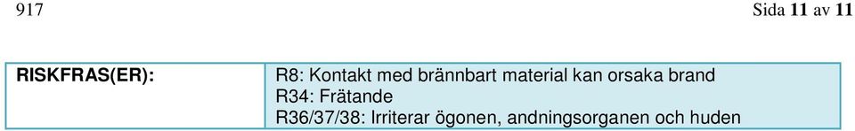 orsaka brand R34: Frätande R36/37/38: