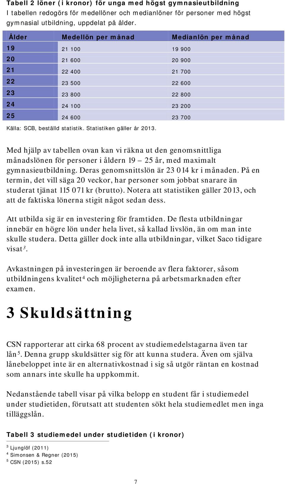 Statistiken gäller år 2013. Med hjälp av tabellen ovan kan vi räkna ut den genomsnittliga månadslönen för personer i åldern 19 25 år, med maximalt gymnasieutbildning.