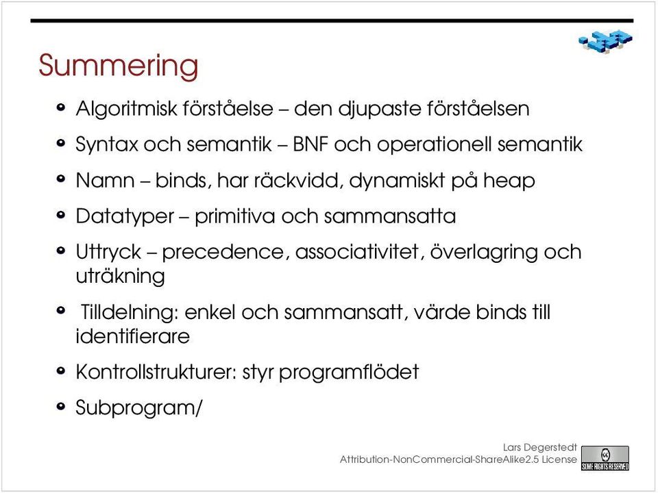 sammansatta Uttryck precedence, associativitet, överlagring och uträkning Tilldelning: