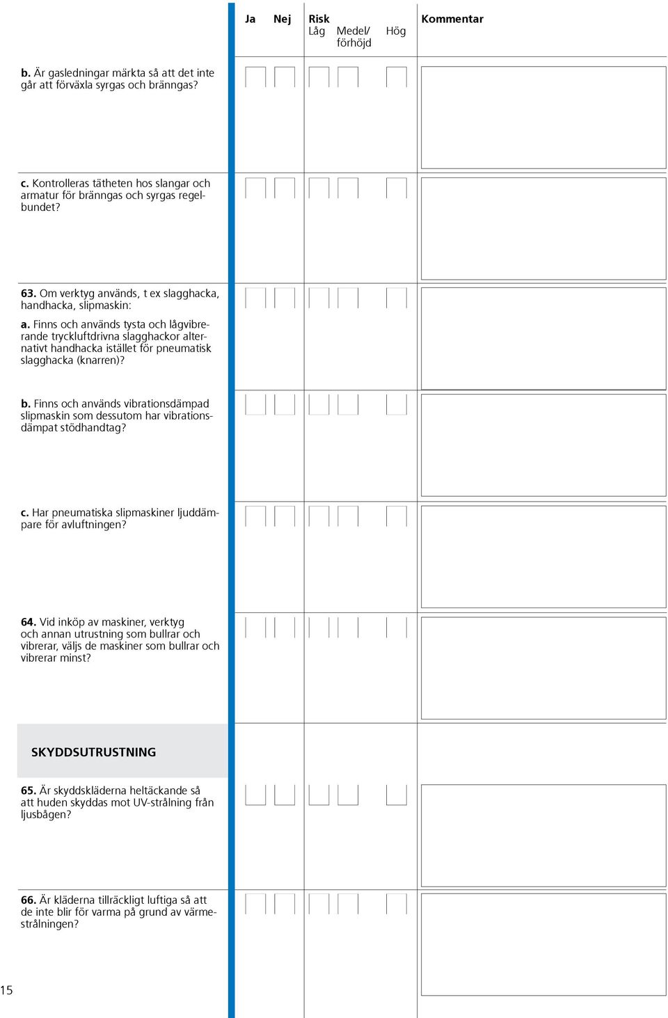 b. Finns och används vibrationsdämpad slipmaskin som dessutom har vibrationsdämpat stödhandtag? c. Har pneumatiska slipmaskiner ljuddämpare för avluftningen? 64.